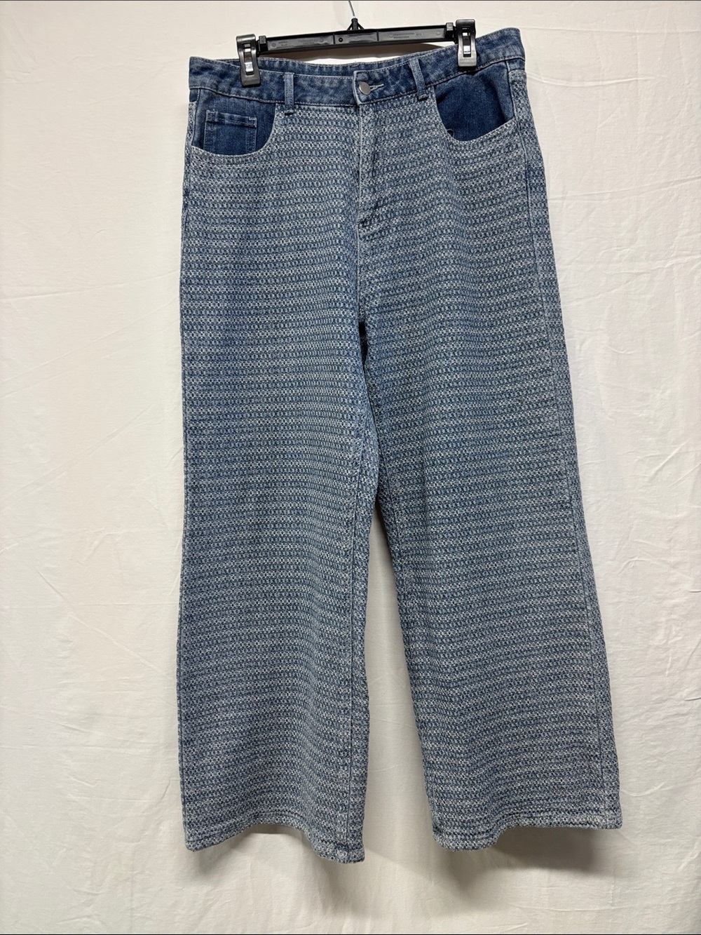 Funky Textured Wide-Leg Jeans in Light Blue